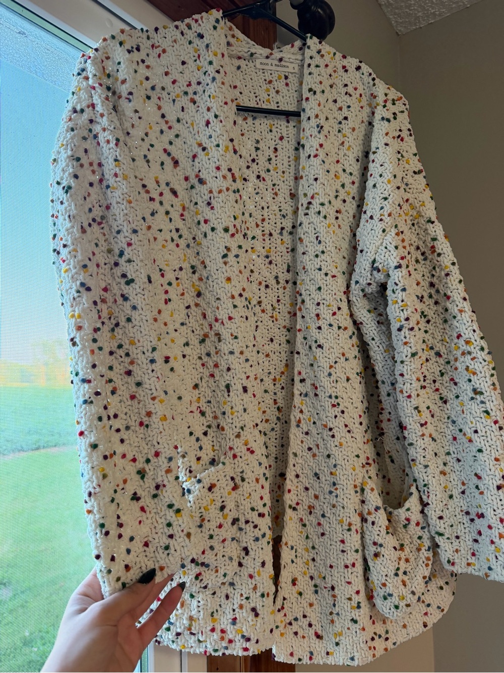 moon & madison Cream Knit Cardigan with Multicolor Speckles